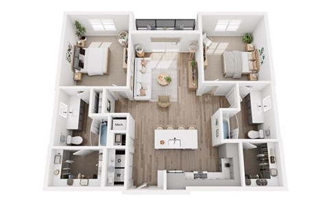 Floor plan for 2 beds, 2 baths, 1164 sqft